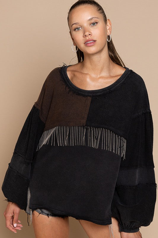 Metal Fringe Detailed French Terry Top