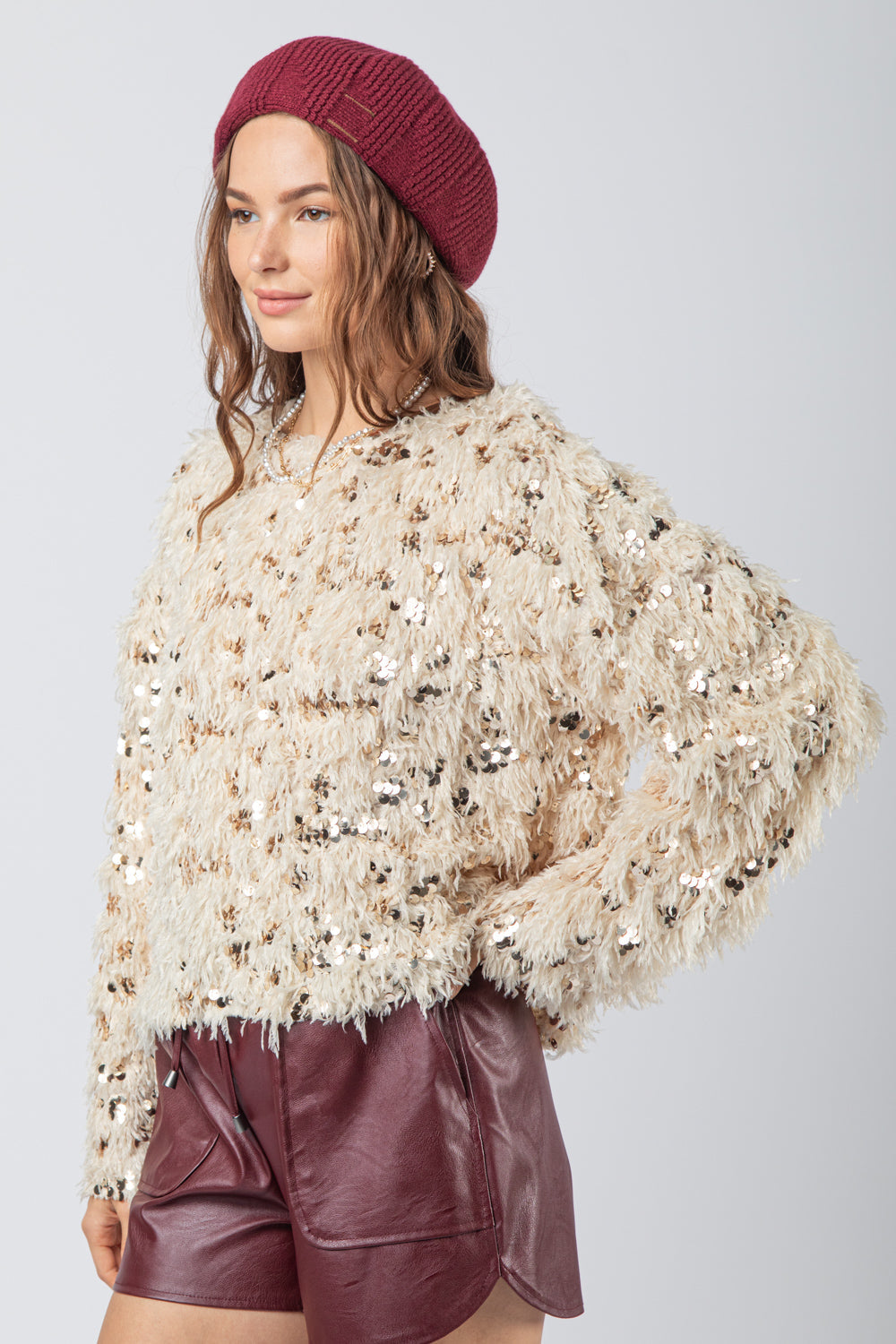 Fuzzy Sequin Knit Sweater