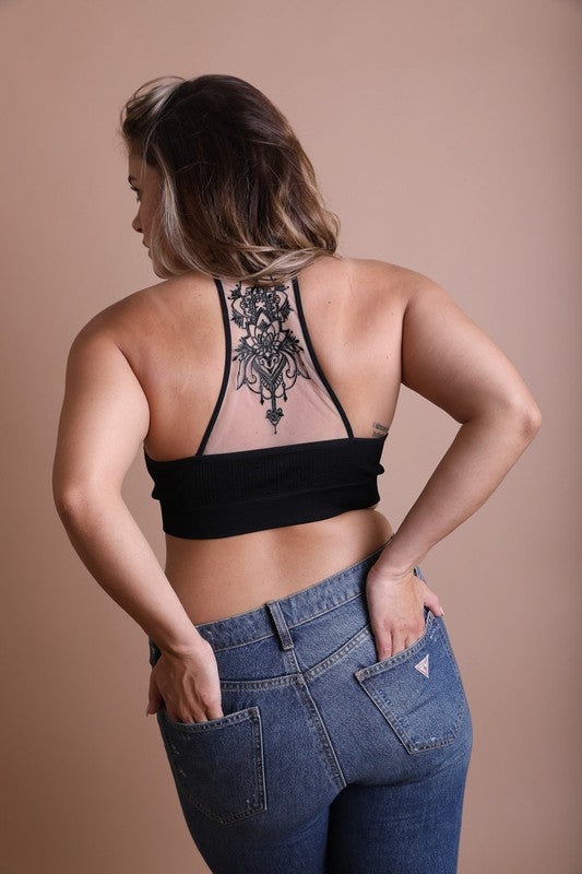 Plus Size Tattoo Mesh Racerback Bralette