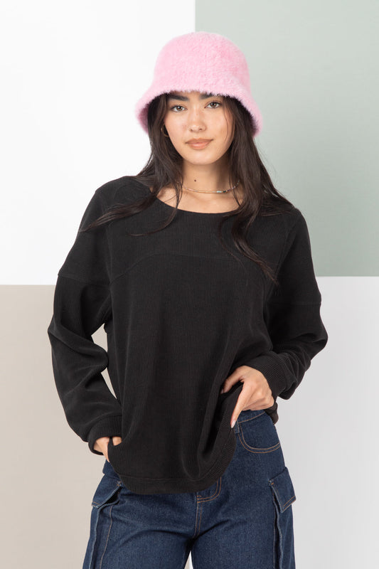 Black Solid Color Comfy Knit Top